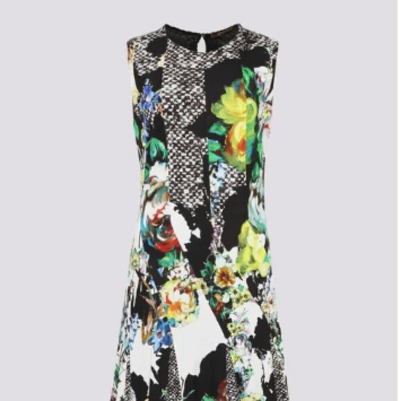Roberto Cavalli Mixed Print Floral Foliage Sheath Dress - Picture 4 of 10